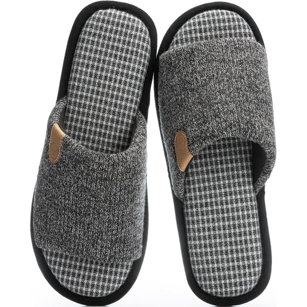 Mens Cozy Memory Foam Slippers Indoor Outdoor Gifts For Men Slip On House Shoes Anti-Skid Soft Open Toe Slippers