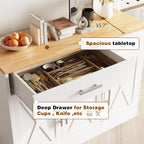 Vongrasig 43” Coffee Bar Cabinet, Farmhouse Buffet Cabinet With Storage, Sideboard Buffet With Drawers And Shelves For Kitchen, White