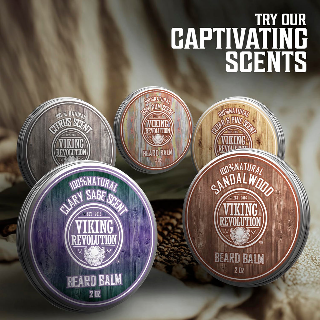 Viking Revolution Sandalwood Beard Balm - Beard Butter with Argan Oil, Beard Softener for Men with Jojoba Oil - Beard Moisturizer for Men with Beeswax - Beard Wax for Men (2oz, 1 Pack)