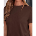 Kirundo Short Sleeve Tops For Women, 2026 Summer Crewneck Knit Plain T-Shirts, Soft Stretchy Basic Tee For Daily Wear Work