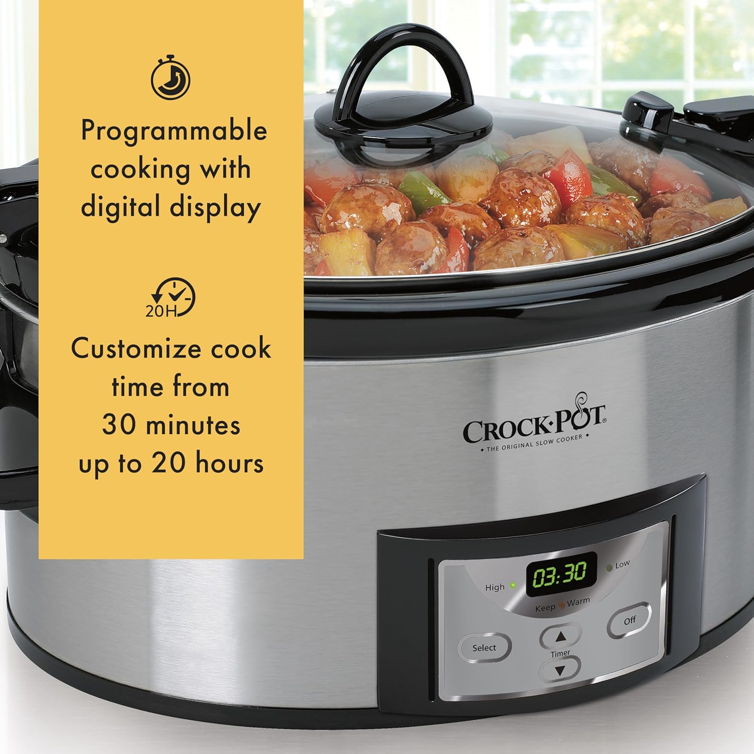 Crock-Pot 6-Quart Cook ‘n Carry Programmable Slow Cooker with Digital Timer, Family-Size Serves 7+ People, Removable Stoneware with Warming Setting, Dishwasher Safe for Easy Cleanup, Stainless Steel