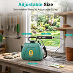 Battery Powered Garden Sprayer 2 Gallon, 7.4V High Pressure Rechargeable Weed Sprayer With 3 Pressure Mode, 5 Spray Nozzles, Telescopic Wand, Battery Indicator, Adjustable Strap For Lawn Garden, Green