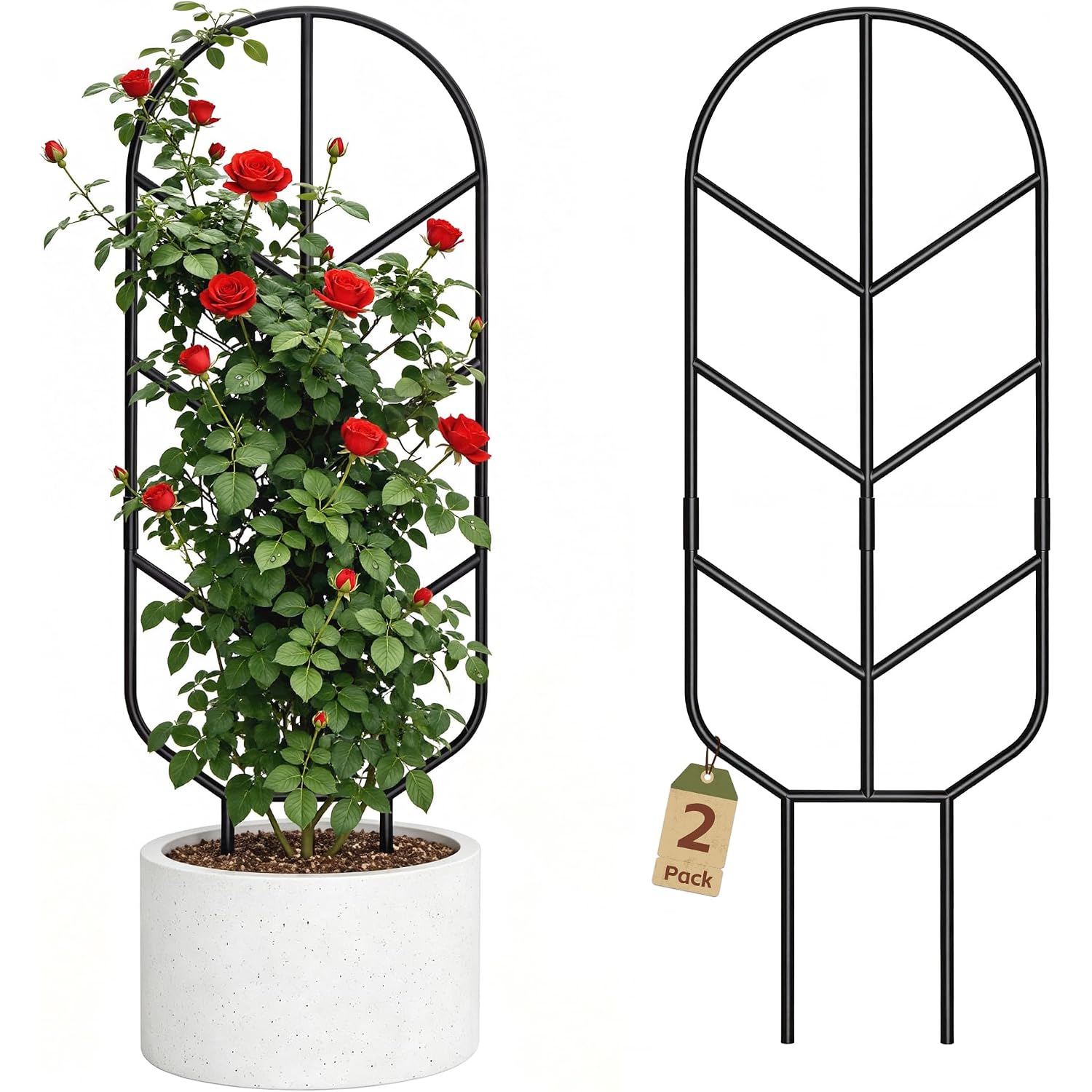 2 Pack 30'' Large Metal Plant Trellis For Climbing Plants, Tall Plant Support For Indoor & Outdoor Use, Modern Decorative Trellis For Potted Plants (2 Pack)