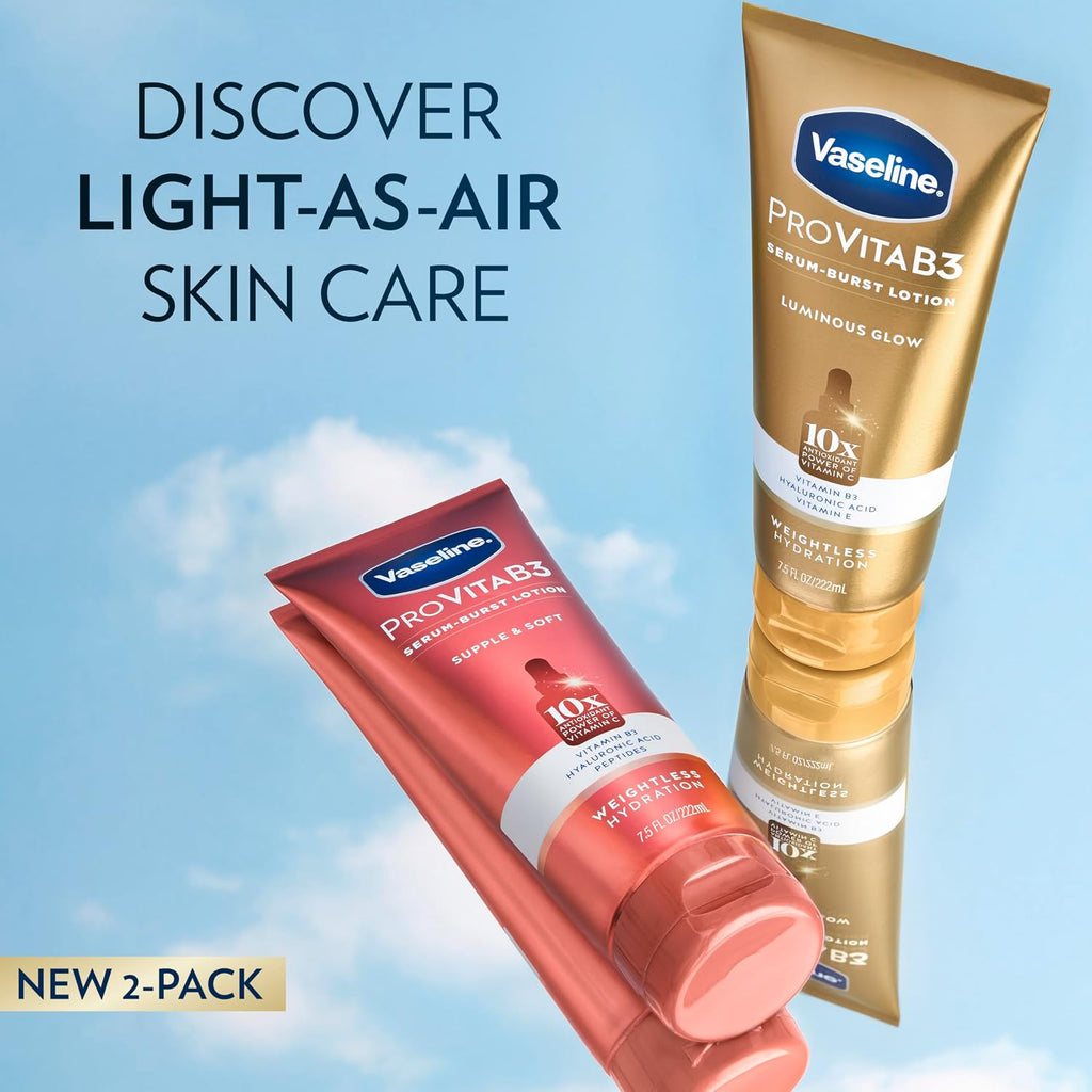 Vaseline Pro Vitab3 Skin Care Serum Burst For Healthy, Glowing Skin Luminous Glow & Supple & Soft 10X Antioxidant Power Of Vitamin C With Vitamin B3, Hyaluronic Acid 7.5 Fl Oz 2Pk