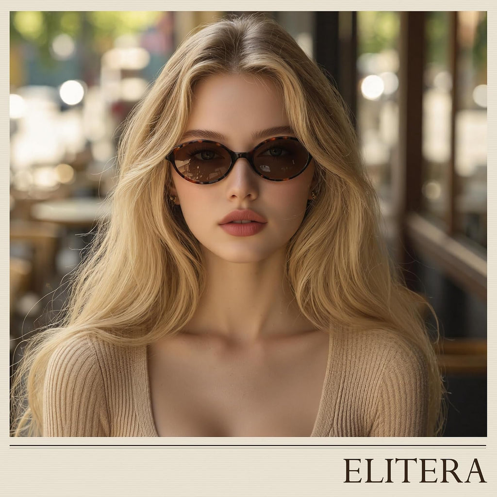 Retro Oval Sunglasses for Women 90s Vintage Y2K Trendy Narrow Shades, UV Protection Designer Sun Glasses A01-grey/Tea/Tortoise