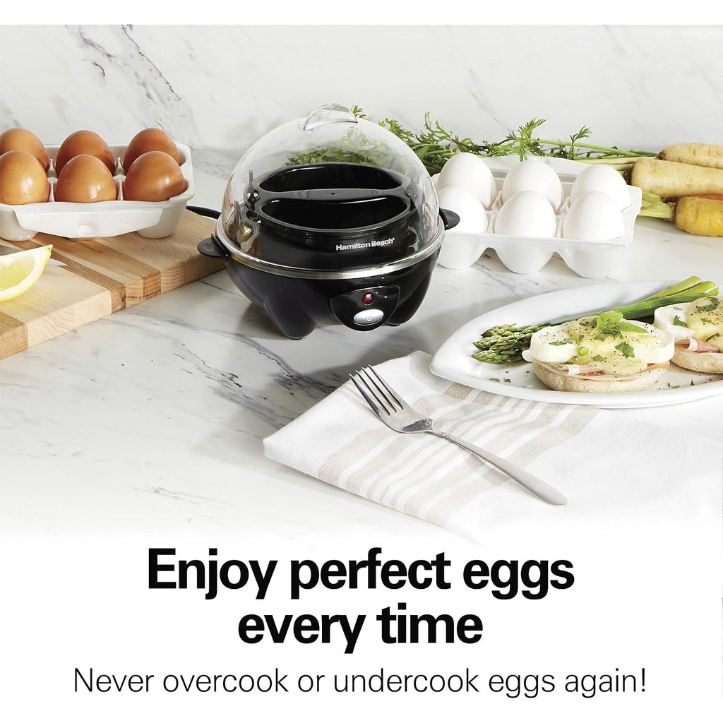 Hamilton Beach 3-In-1 Electric Egg Cooker For Hard Boiled Eggs, Poacher Eggs, Omelet Maker & Vegetable Steamer, Holds 7, Black (25507)