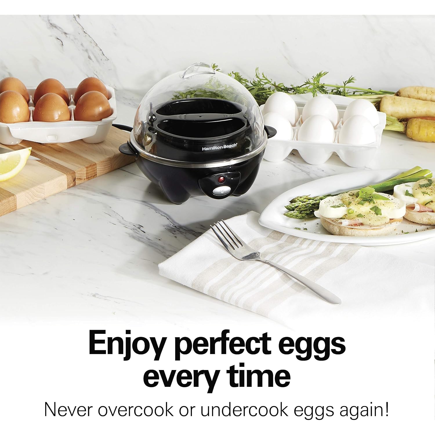 Hamilton Beach 3-In-1 Electric Egg Cooker For Hard Boiled Eggs, Poacher Eggs, Omelet Maker & Vegetable Steamer, Holds 7, Black (25507)
