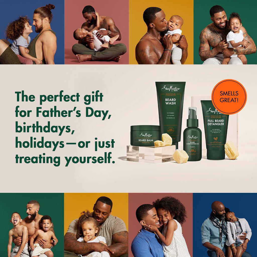 SheaMoisture Beard Kit for Men – Beard Wash, Conditioning Beard Oil, Full Beard Detangler + Beard Balm with Shea Butter & Maracuja Oil, Gifts for Men (4 Piece Set)