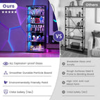 Dystler Glass Display Cabinet With Doors And Rgb Led Lights | 69" Tall Curio Cabinet, 5-Tier Wooden Shelves, Lockable Display Case, Motion Sensor, For Collectibles, Living Room, Black