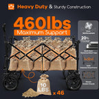 Originsure 220L Collapsible Wagon Cart Foldable, 460Lbs Load Capacity Heavy Duty Folding Beach Wagons With Big All-Terrain Wheels, Utility Carts For Groceries, Shopping, Camping, Sports - Black