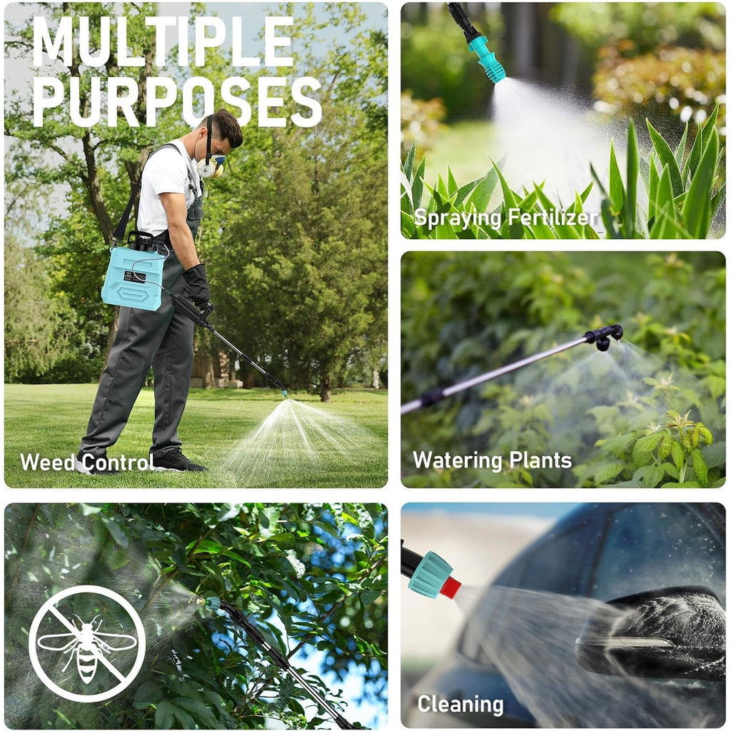 Battery Powered Garden Sprayer 2 Gallon, 7.4V Powerful Electric Pump Sprayer, Weed Sprayer With Usb Rechargeable Handle, 5 Mist Nozzles, Retractable Wand, Adjustable Strap For Yard, Garden