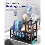 Kitsure Sponge Holder For Kitchen Sink - Rustproof Stainless Steel Sink Caddy Organization And Storage Essentials With High Brush Holder, Home Decor Accessories, 7.9" X 3.7" X 6.2", Black