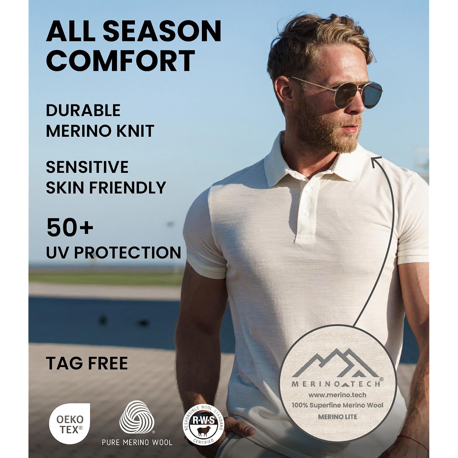 Merino Wool Polo Shirt Men - Anti-Odor 100% Merino Wool Shirts For Men Short Sleeve And Long Sleeve Breathable Polo