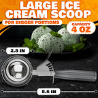 4 Oz Large Ice Cream Scoop With Trigger Release #8 - Stainless Steel Cookie Scoop For Baking, Ice Cream & Cookie Dough, Comfort Grip Handle, Easy Release, Dishwasher Safe, Gifts For Dessert Lovers