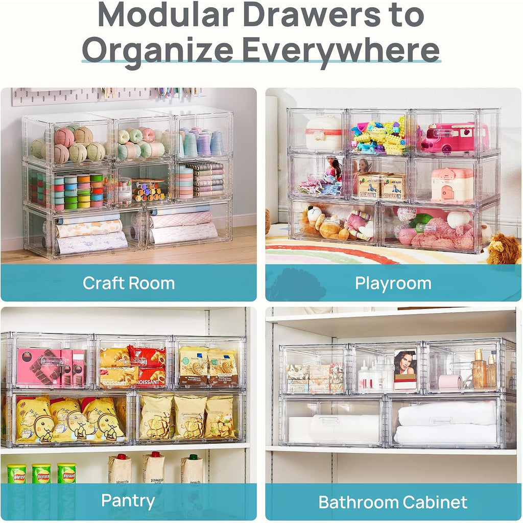 Vtopmart 5 Pack Large & Medium Storage Stackable Drawers Set | Easy Assembly Clear Plastic Storage Cabinet, Durable Dresser For Closet, Bedroom, Entryway, Playroom & Apartment Organization