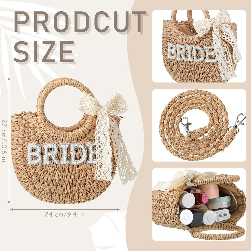 Bride Gift Bride Straw Purse Mrs Handwoven Bag Rhinestone Letter Bag Bachelorette Honeymoon Wedding Bridal Shower