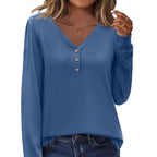 Women's Long Sleeve Shirts V Neck Dressy Casual Tops Trendy Button Down Blouse Fall Fashion Work Clothes