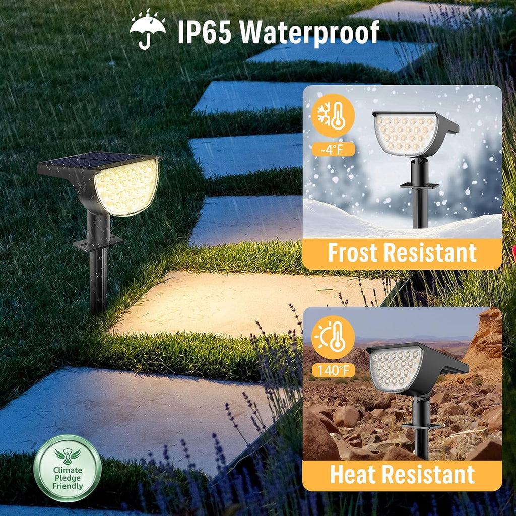 Solar Lights Outdoor Waterproof Ip65, Solar Powered 76 Led 3 Lighting Modes Solar Spot Lights Outdoor For Yard Garden Landscape Pathway (Warm White, 4 Pack)