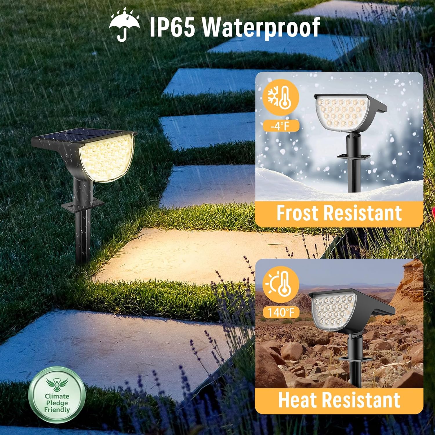 Solar Lights Outdoor Waterproof Ip65, Solar Powered 76 Led 3 Lighting Modes Solar Spot Lights Outdoor For Yard Garden Landscape Pathway (Warm White, 4 Pack)