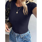 ANRABESS Women Short Sleeve Crewneck Ribbed Knit Slim Fitted Shirts Summer Tops Basic Tee Casual 2026 Spring Outfits Clothes