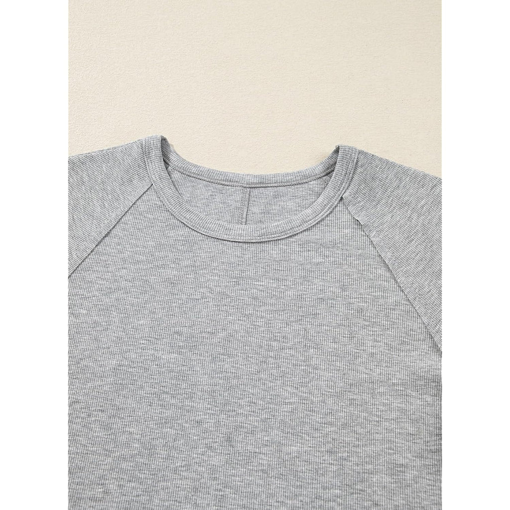 Sidefeel Womens Tops Casual Crewneck Long Sleeve Tops Ribbed Raw Hem Spring T Shirts Slim Fit Basic Tees Blouses