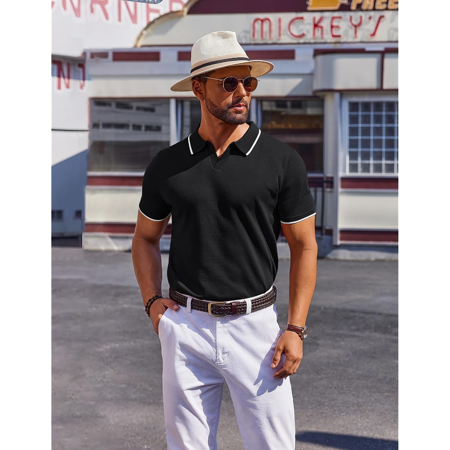 Coofandy Mens Polo Shirts Short Sleeve Casual Knit Polo Shirt Vintage Golf T Shirts Old Money Tops