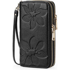 GOIACII Women's Wallet Large Capacity Double Zip Ladies Card Phone Holder RFID Blocking Wristlet Leather
