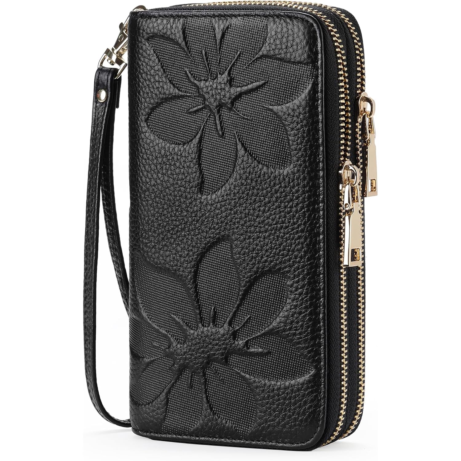 GOIACII Women's Wallet Large Capacity Double Zip Ladies Card Phone Holder RFID Blocking Wristlet Leather