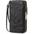GOIACII Women's Wallet Large Capacity Double Zip Ladies Card Phone Holder RFID Blocking Wristlet Leather
