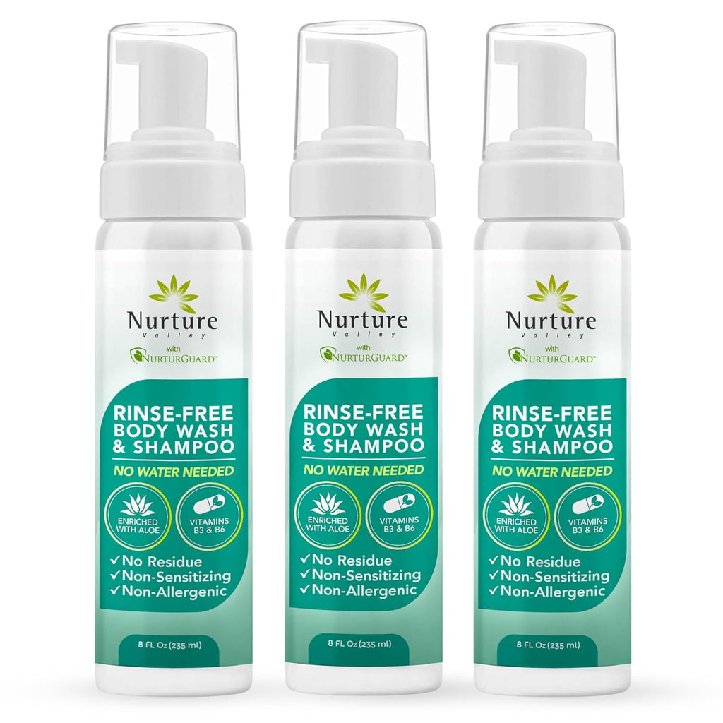 Nurture Rinse Free Body Wash & Shampoo With Aloe | Hospital Grade Hair & Body Waterless Cleansing Foam For Women, Camping, Elderly & Hospital Patients | Shower Bath & Hand Soap For Sensitive Skin