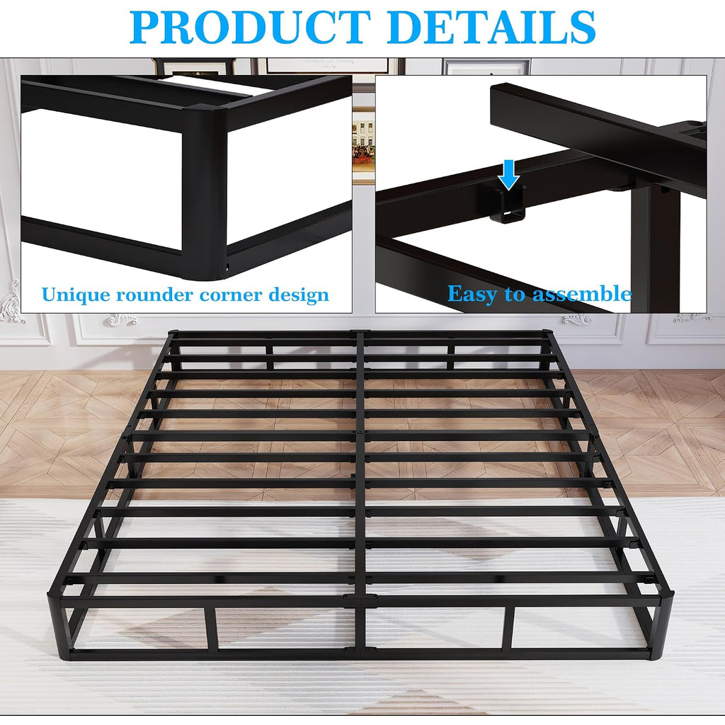 Queen Box Spring, 8 Inch Box Spring For Queen Bed, 3000 Lbs Heavy Duty Metal Frame Mattress Foundation With Fabric Cover, Easy Assembly-Noise Free