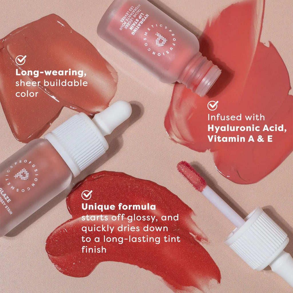 Profusion Cosmetics Lip Glaze Tinted Lip Gloss - Hydrating Lip Stain with Vitamins A & E, Buildable Color, Long Wearing Glossy Finish with Non-Sticky Formula, 7 Stunning Shades (Blackberry Glaze)