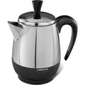 Farberware Electric Coffee Percolator, FCP240, Stainless Steel Basket, Automatic Keep Warm, No-Drip Spout, 4 Cup, Black/Silver