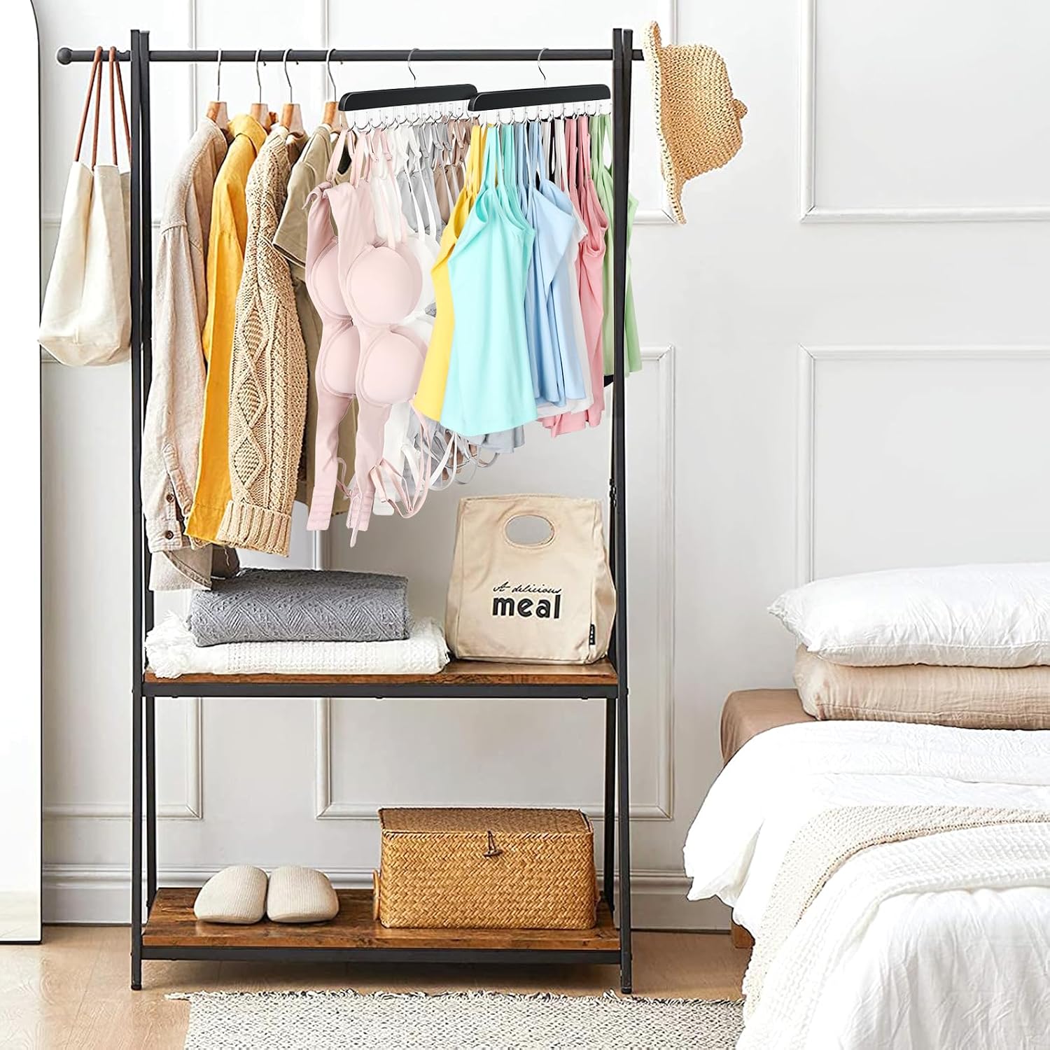 Tank Top Hanger With 40 Hooks For Closet Organizer, Premium Wood Bra Hanger | 2 Pack Foldable Space Saving Hangers Closet Organizers And Storage, Closet Accessories Multi Hook Hanger For Dorm & Apartment