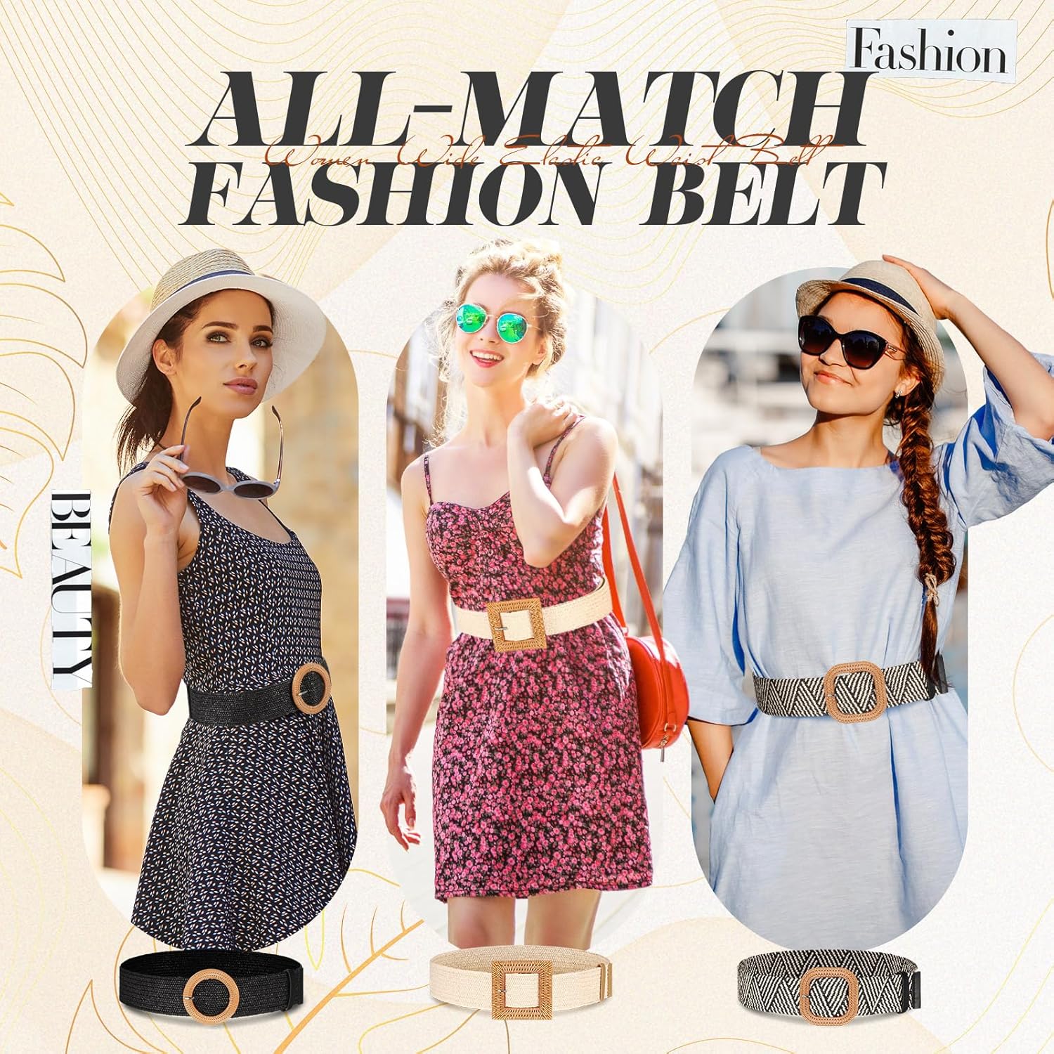 Syhood 3 Pieces Straw Woven Elastic Waist Belt for Women Bohemian Dress Braided Belt