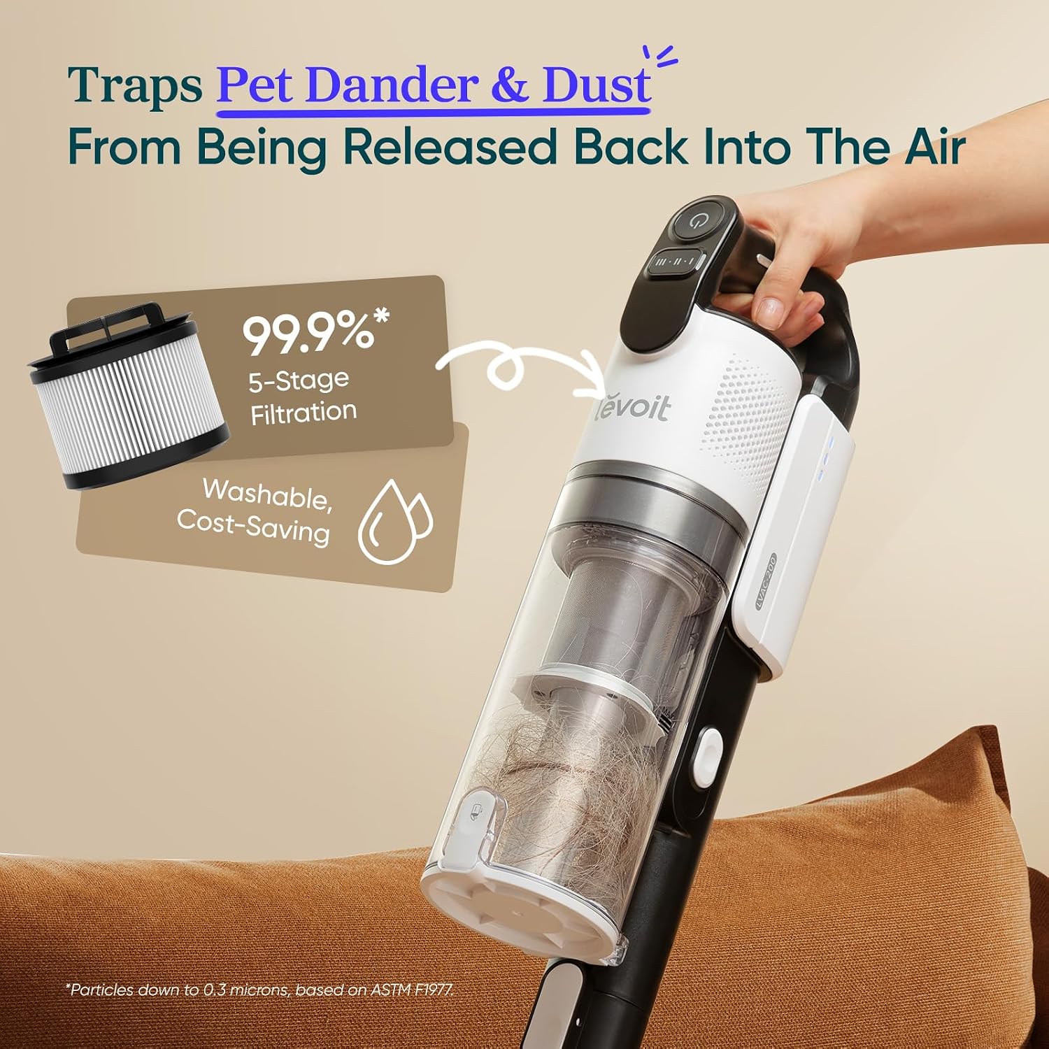 Levoit Cordless Vacuum Cleaner, Anti-Tangle For Pet Hair, Up To 50 Minutes