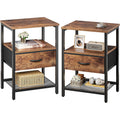 Huuger Nightstand Set Of 2, Night Stand With Fabric Drawer, Mesh Shelf, Side Table With Storage, Fabric Drawer Dresser, Open Shelf, Metal Frame, Bedroom, Rustic Brown