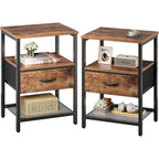 Huuger Nightstand Set Of 2, Night Stand With Fabric Drawer, Mesh Shelf, Side Table With Storage, Fabric Drawer Dresser, Open Shelf, Metal Frame, Bedroom, Rustic Brown