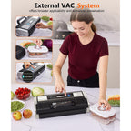 95Kpa Vacuum Sealer Machine- Fully Automatic Commercial Food Sealer With 10-In-1 System, Double Heat Seal, Easy-Lock Handle & Built-In Cutter, Includes 1 Roll + 15 Bags (Black Silver)