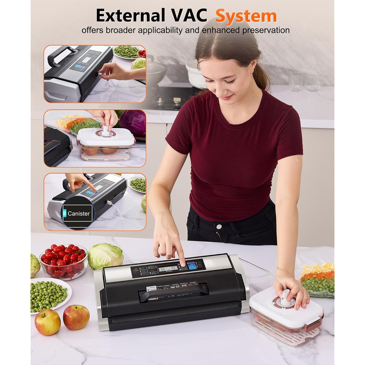 95Kpa Vacuum Sealer Machine- Fully Automatic Commercial Food Sealer With 10-In-1 System, Double Heat Seal, Easy-Lock Handle & Built-In Cutter, Includes 1 Roll + 15 Bags (Black Silver)