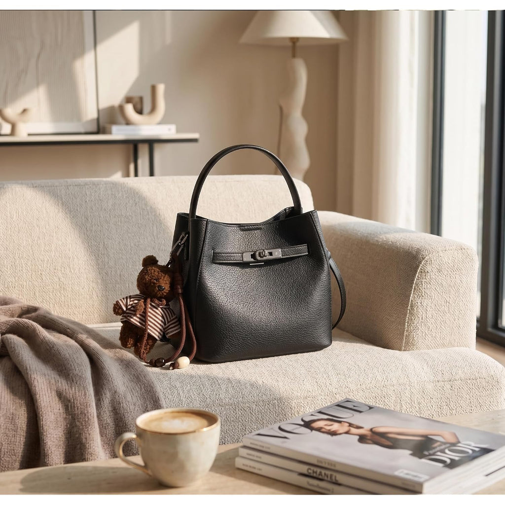 Small Crossbody Bag For Women, Fashion Top Handle Shoulder Purse With Lock Accent, Soft Leather Mini Satchel Tote Bag