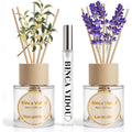 Reed Diffuser Set, Binca Vidou Lavender & Osmanthus Natural Perfume Scent Oil Diffusers With Sticks & Spray Bottle For Home Office Bathroom Aromatherapy Decor 1.69Oz X 2