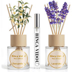 Reed Diffuser Set, Binca Vidou Lavender & Osmanthus Natural Perfume Scent Oil Diffusers With Sticks & Spray Bottle For Home Office Bathroom Aromatherapy Decor 1.69Oz X 2