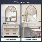 Beaded Mirror Gold Arched, 24"X36" Champagne Bronze Mirror For Bathroom, Antique Brass Beaded Mirrors With Metal Frame- Arch Vanity Wall Mirrors For Bedroom,Fireplace,Over Sink,Entryway