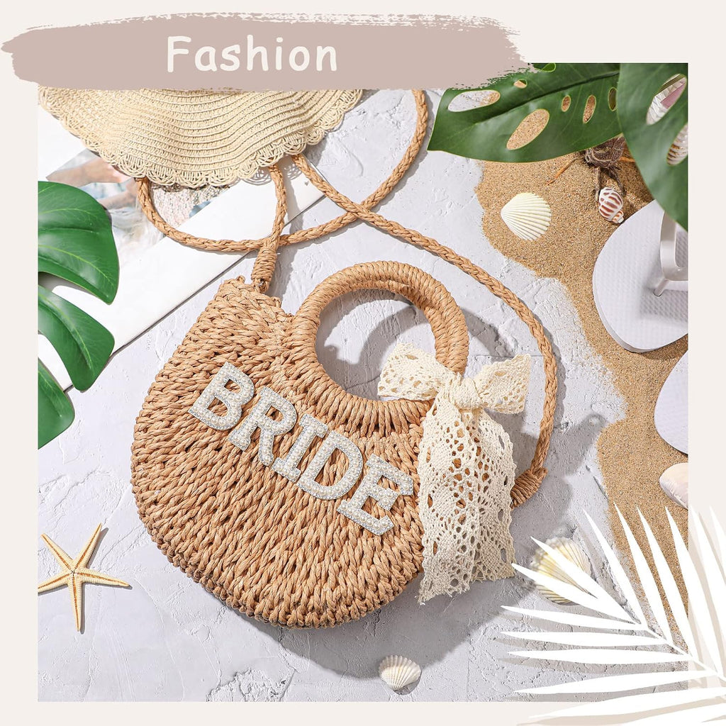 Bride Gift Bride Straw Purse Mrs Handwoven Bag Rhinestone Letter Bag Bachelorette Honeymoon Wedding Bridal Shower