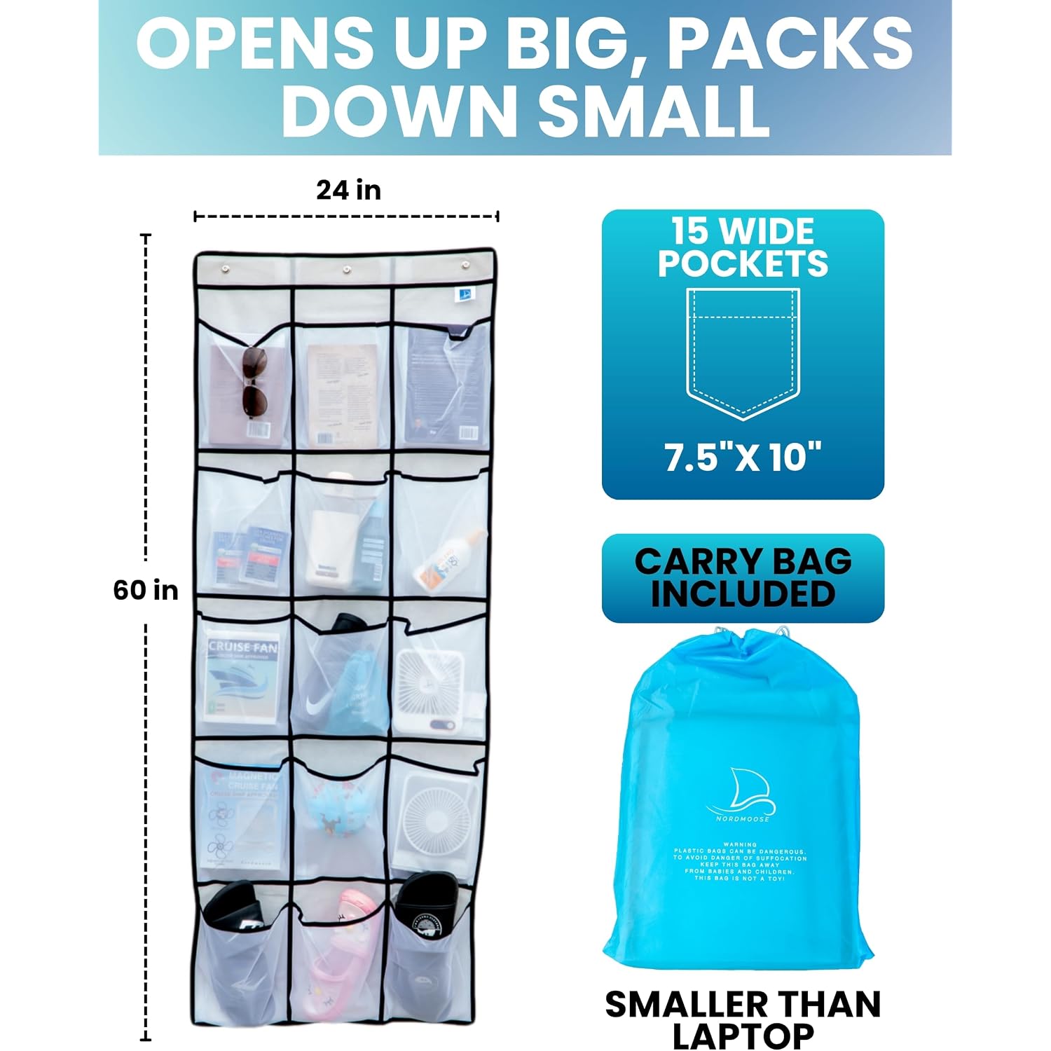Magnetic Cruise Organizer | 15 Large Durable Pockets, Shoe Over The Door Organizer For Cruise, 3-Strong Anti-Scratch Magnets, Cruise Essentials 2026