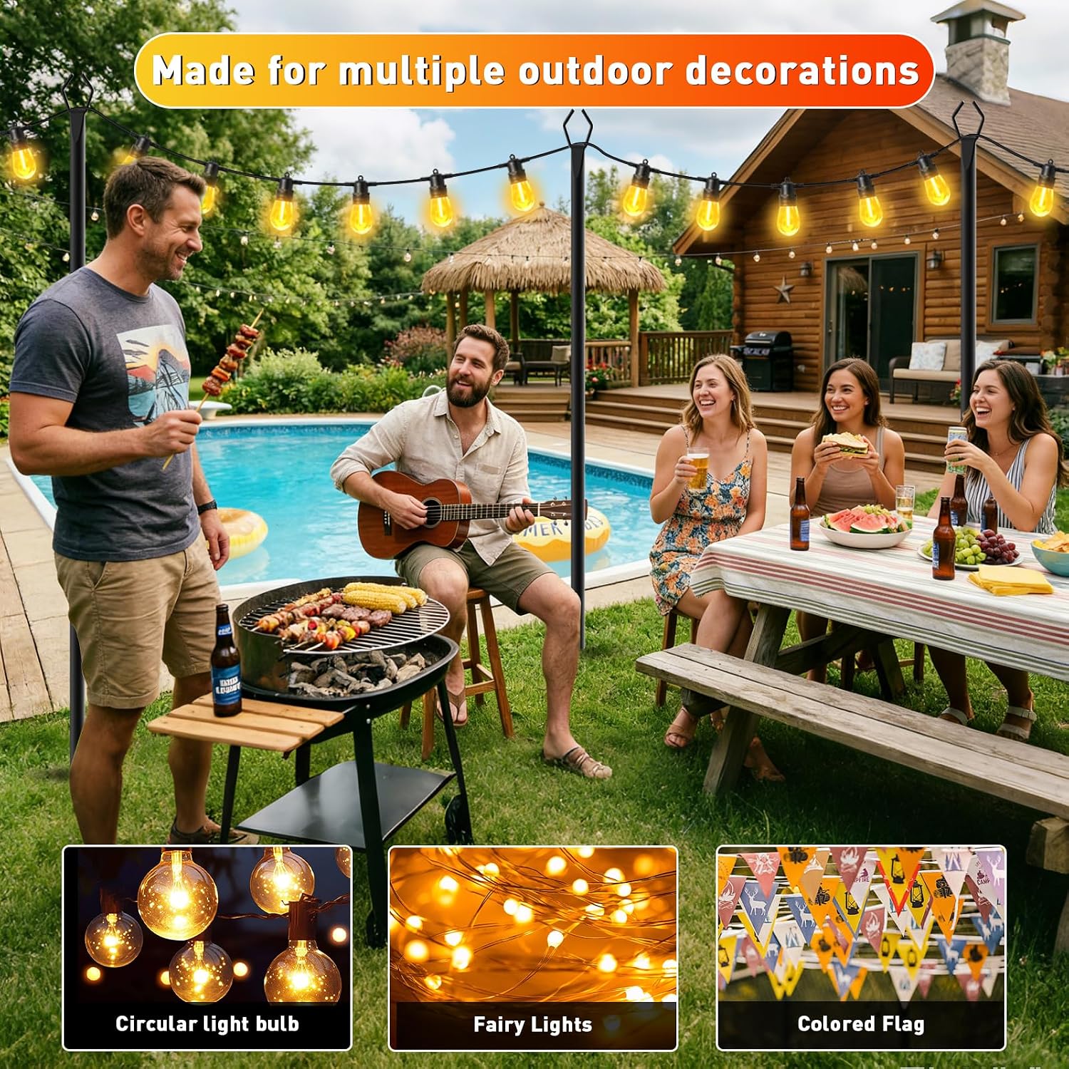 Letianpai 8 Pack String Light Poles,10 Ft Metal Poles With Fork For Outdoor String Lights,Outdoor Light Poles With Fork,Poles/Post/Stand For Outside