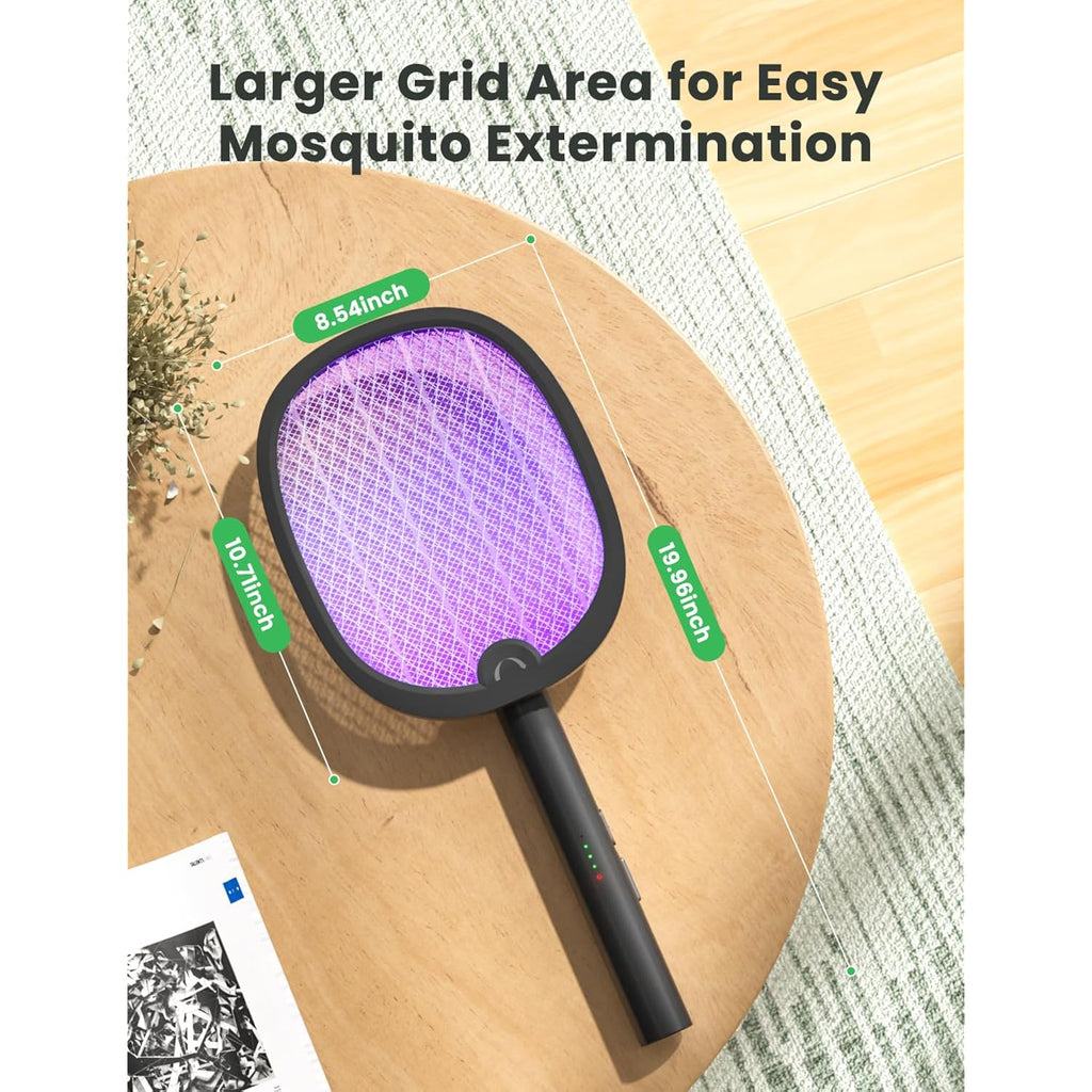 Yissvic Electric Fly Swatter Foldable Bug Zapper Racket 2 In 1 Mosquito Killer With Purple Attractant Light Rechargeable 1800Mah For Indoor Home Backyard Patio Camping