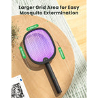 Yissvic Electric Fly Swatter Foldable Bug Zapper Racket 2 In 1 Mosquito Killer With Purple Attractant Light Rechargeable 1800Mah For Indoor Home Backyard Patio Camping