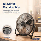 Ez-Chill 12” Cradle Floor Fan, 3 Speed, High Velocity, 180 Degree Adjustable Tilt, All-Metal, Carry Handle, Rubber Feet, Airflow 15.42 Ft/Sec, Ideal For Home, Bedroom & Office, Black